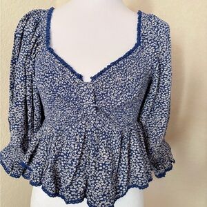 Free People Blue Floral Blouse